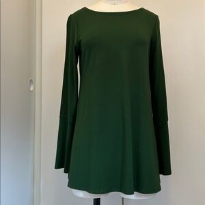 Eileen Fisher Solid Hunter Green Flared Tunic Top.